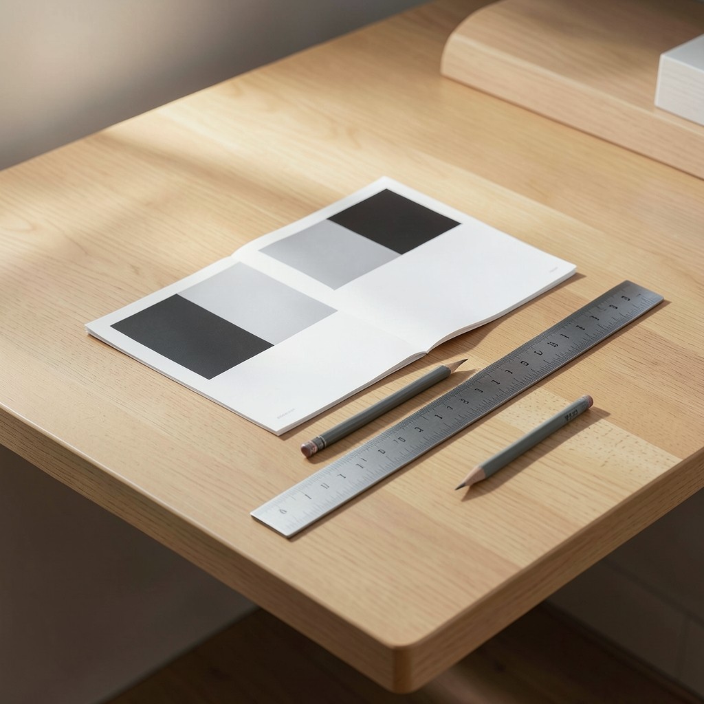 Soft-lit desk with restrained board pack page layouts