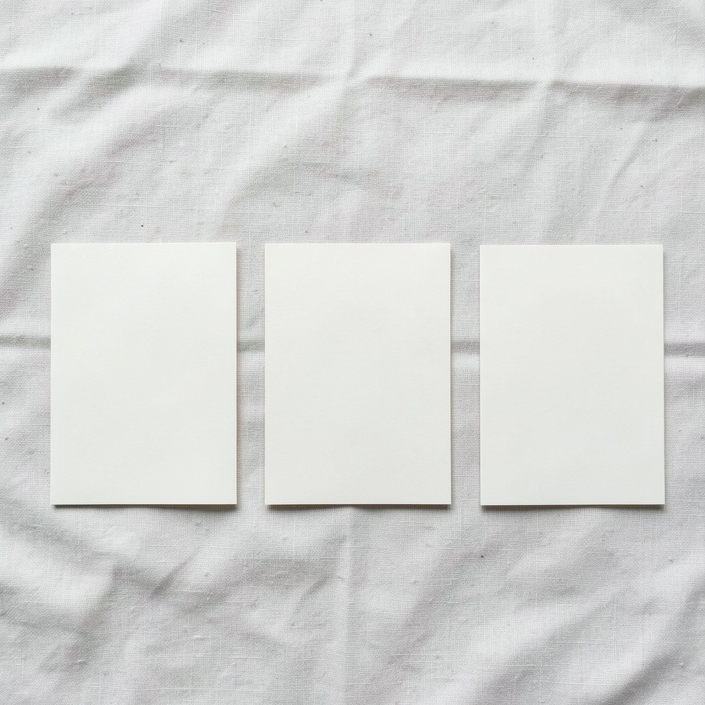 Five printed measure cards arranged in a neat row