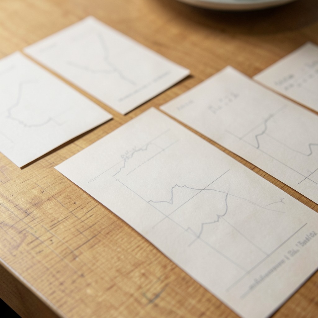 Printed executive scorecard sheets arranged on a wooden desk